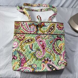 Vera Bradley Tote Bag Tutti Frutti Paisley Green With Pink Teal Accents Quilted